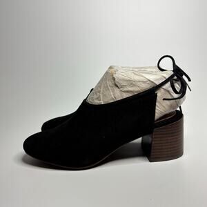 Sofft Lenora Suede Heeled Tie-Back Mule Booties in Black